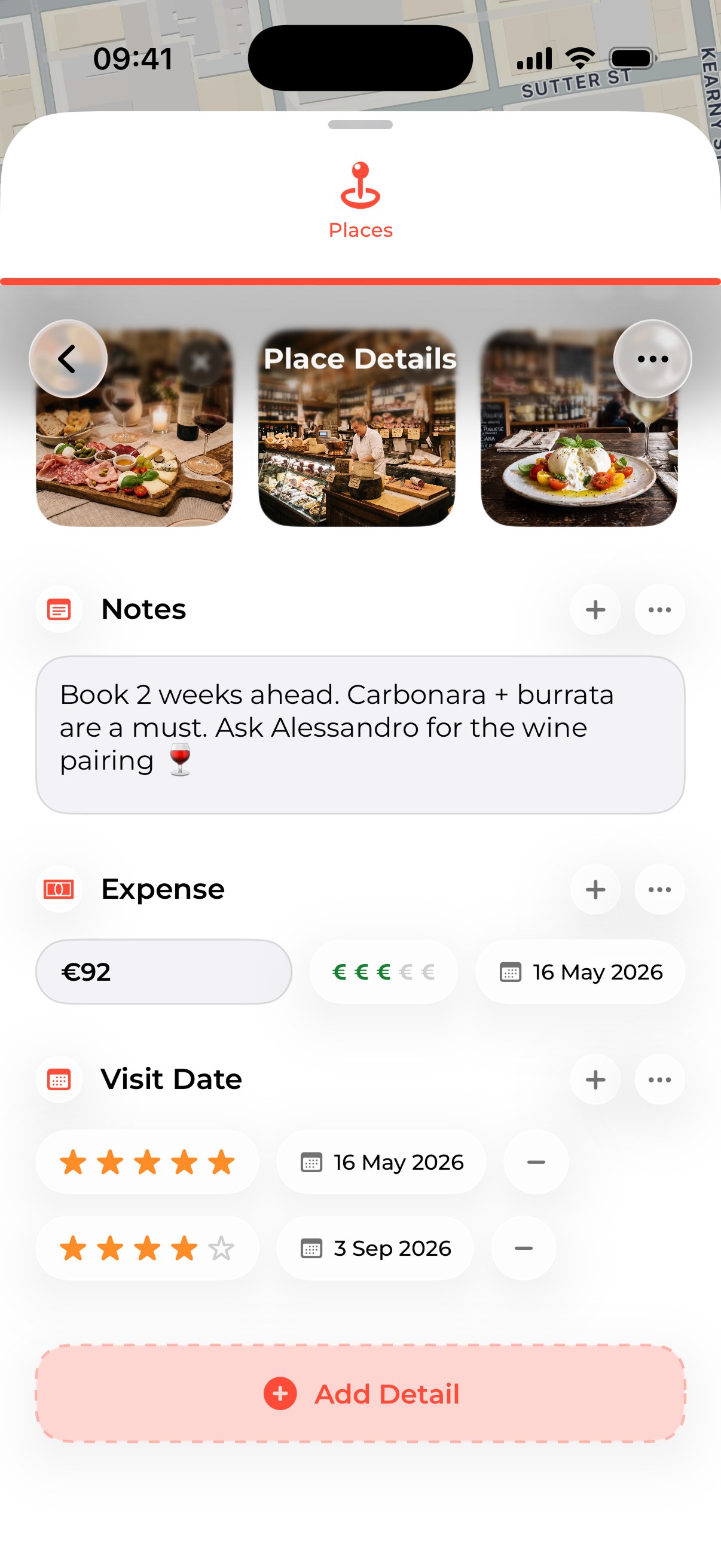 Pinora — Rate every visit. Track what you spend.